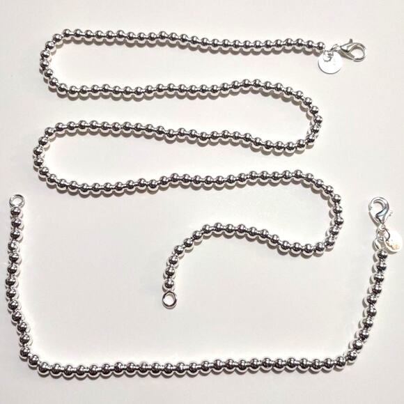 S925 Silver Pearl Necklace Bracelet 4mm Jewelry Set Sterling  S925 Silver Pearl Necklace Bracelet 4mm Jewelry Set Sterling Christmas Birthday